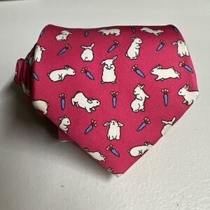 RARE Hermes Pink and White Bunny/rabbit Tie Blue Carrots Made in Paris France